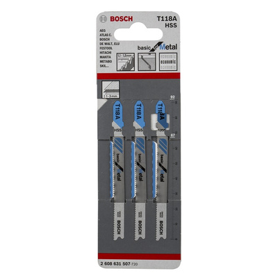 Bosch, 17 - 23 Teeth Per Inch Metal 50mm Cutting Length Jigsaw Blade, Pack of 3