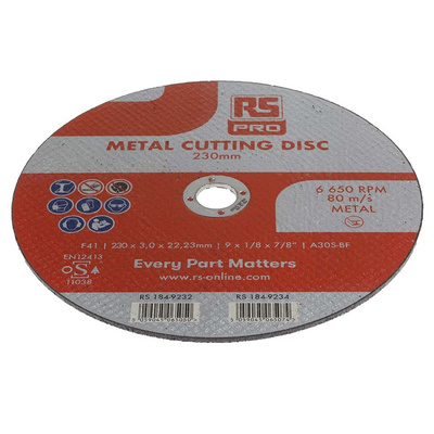 RS PRO Aluminium Oxide Cutting Disc, 230mm x 3mm Thick, P120 Grit, 1 in pack