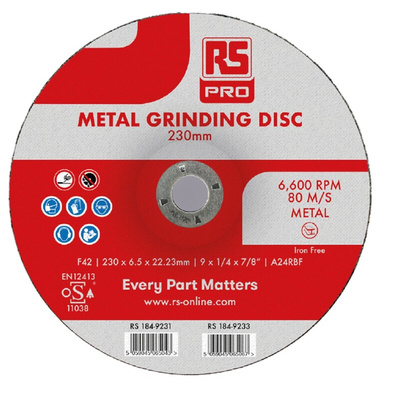 RS PRO Aluminium Oxide Grinding Disc, 230mm x 6.5mm Thick, P60 Grit, 5 in pack