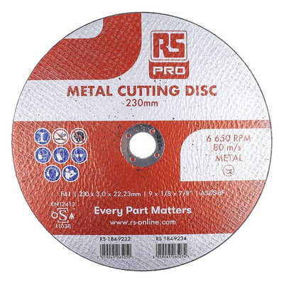 RS PRO Aluminium Oxide Cutting Disc, 230mm x 3mm Thick, P120 Grit, 5 in pack