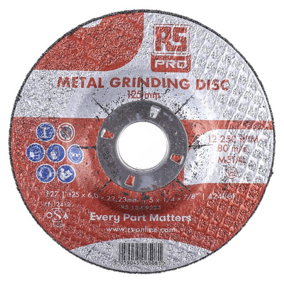 RS PRO Aluminium Oxide Grinding Disc, 125mm x 6mm Thick, P180 Grit, 5 in pack