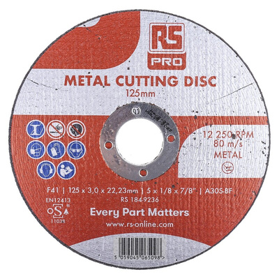 RS PRO Aluminium Oxide Cutting Disc, 125mm x 3mm Thick, P120 Grit, 5 in pack