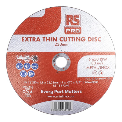 RS PRO Aluminium Oxide Cutting Disc, 230mm x 1.8mm Thick, P120 Grit, 5 in pack