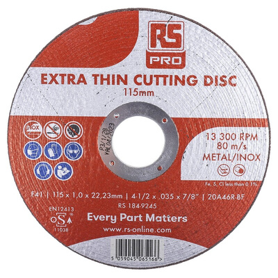 RS PRO Aluminium Oxide Cutting Disc, 115mm x 1mm Thick, P60 Grit, 10 in pack