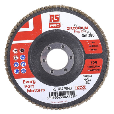 RS PRO Zirconium Dioxide Flap Disc, 115mm, P80 Grit