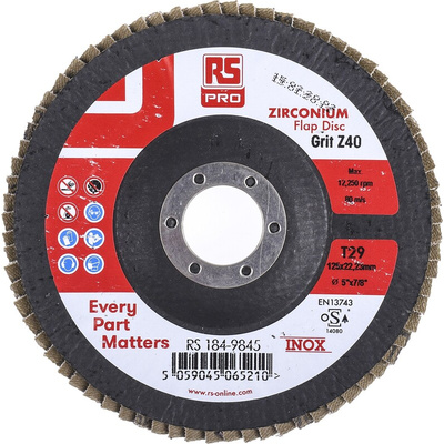 RS PRO Zirconium Dioxide Flap Disc, 125mm, P40 Grit