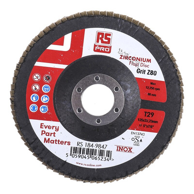 RS PRO Zirconium Dioxide Flap Disc, 125mm, P80 Grit