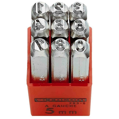 Facom 6mm x 9 Piece Engraving Punch Set, (0 → 9)