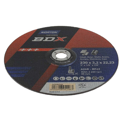 Norton Cutting Disc Aluminium Oxide Cutting Disc, 230mm x 3.2mm Thick, P24 Grit, BDX, 5 in pack