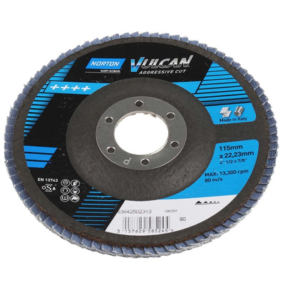 Norton Flap Disc Zirconium Oxide Flap Disc, 115mm, Medium Grade, P80 Grit, Vulcan