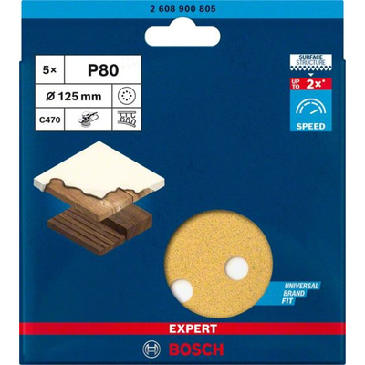 Bosch C470 Aluminium Oxide Sanding Disc, 125mm, Medium Grade, P80 Grit, 5 in pack