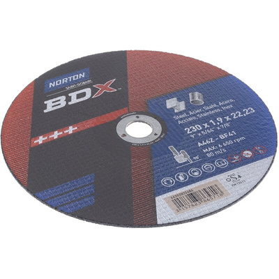 Norton Cutting Disc Aluminium Oxide Cutting Disc, 230mm x 1.9mm Thick, BDX, 5 in pack