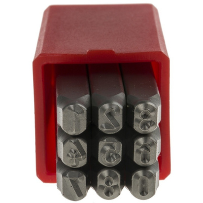 RS PRO 4mm x 9 Piece Engraving Number Punch Set, (0 → 8)
