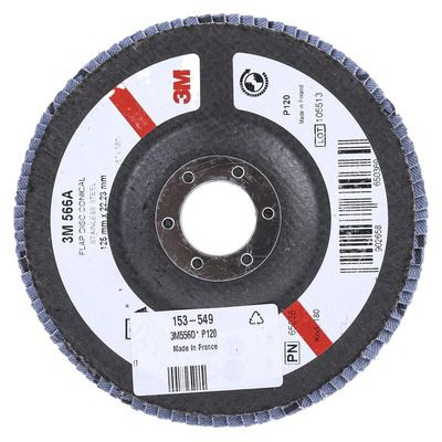 3M 566A Zirconia Aluminium Flap Disc, 125mm, Fine Grade, P120 Grit, PN65026