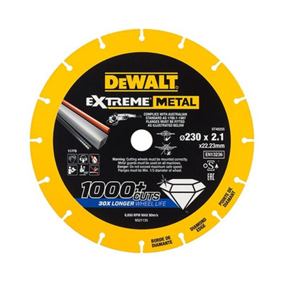 DeWALT DT Aluminium Oxide Cutting Disc, 230mm x 1.5mm Thick, Medium Grade, P60 Grit, DT40255-QZ, 1 in pack