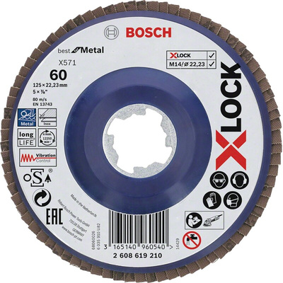 Bosch X-Lock Zirconia Aluminium Flap Disc, 125mm, P60 Grit, X571