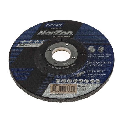 Norton Grinding Disc Zirconium Grinding Disc, 125mm x 7mm Thick, P24 Grit, Norton Norzon Quick Cut, 5 in pack