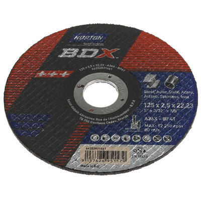 Norton Cutting Disc Aluminium Oxide Cutting Disc, 125mm x 2.5mm Thick, P36 Grit, BDX, 5 in pack