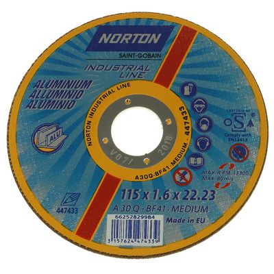 Norton Aluminium Oxide Cutting Disc, 115mm x 1.6mm Thick, P30 Grit