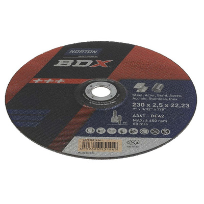 Norton Cutting Disc Aluminium Oxide Cutting Disc, 230mm x 2.5mm Thick, P36 Grit, BDX