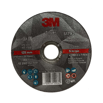 3M T41 Silver Aluminium Oxide Grinding Wheel, 125mm Diameter, P60 Grit, Medium