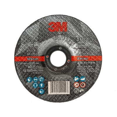 3M T42 Silver Aluminium Oxide Cut-Off Wheel, 125mm Diameter, P60 Grit
