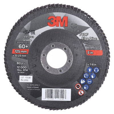 3M Zirconia Aluminium Flap Disc, 125mm, Fine Grade, P60 Grit, 769F