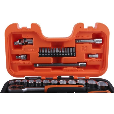 Bahco S-330 34 Piece Socket Set, 1/4 in, 3/8 in Square Drive