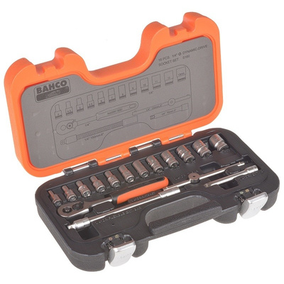 Bahco S-160 16 Piece Socket Set, 1/4 in Square Drive