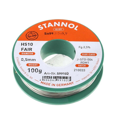 Stannol Wire, 0.5mm Lead Free Solder, 227°C Melting Point