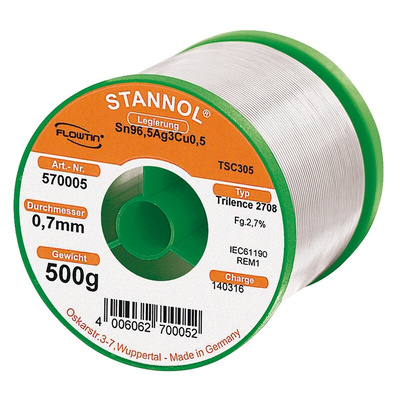 Stannol Wire, 0.7mm Lead Free Solder, 217°C Melting Point