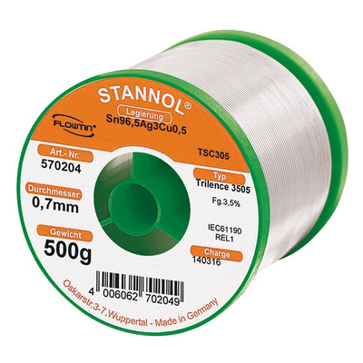 Stannol Wire, 0.7mm Lead Free Solder, 217°C Melting Point