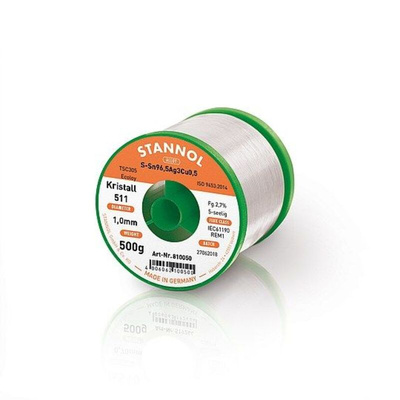 Stannol Wire, 0.5mm Lead Free Solder, 217°C Melting Point