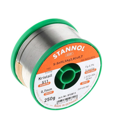Stannol Wire, 0.7mm Lead Free Solder, 217°C Melting Point