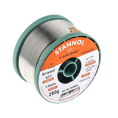 Stannol Wire, 1mm Lead Free Solder, 227°C Melting Point