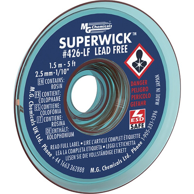 Super Wick SUPERWICK 426-LF 1.5m Lead Free No Clean Desoldering Braid, Width 2.5mm