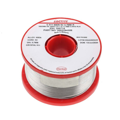 Multicore Wire, 0.7mm Lead solder, 183 → 188°C Melting Point