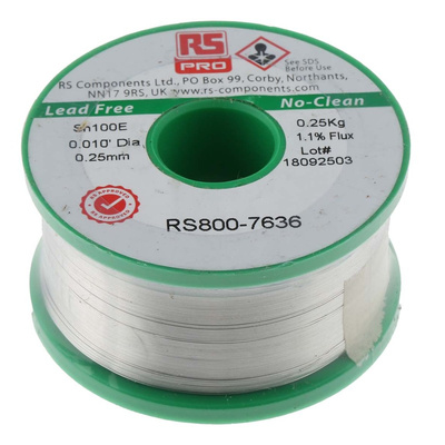 RS PRO Wire, 0.25mm Lead Free Solder, 228°C Melting Point