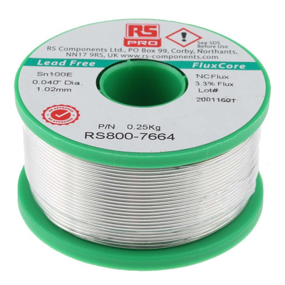 RS PRO Wire, 1.01mm Lead Free Solder, 228°C Melting Point