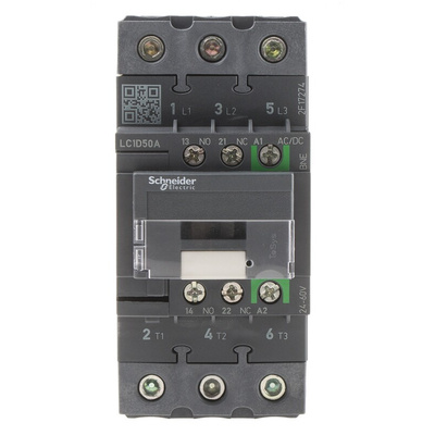 Schneider Electric LC1D Series Contactor, 24 V ac/dc Coil, 3-Pole, 50 A, 22 kW, 3NO, 690 V ac