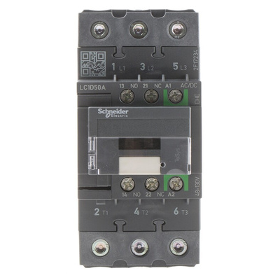 Schneider Electric LC1D Series Contactor, 110 V ac/dc Coil, 3-Pole, 50 A, 22 kW, 3NO, 690 V ac