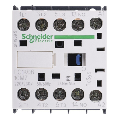 Schneider Electric LC1K Series Contactor, 220 V ac Coil, 3-Pole, 6 A, 3 kW, 3NO, 690 V ac