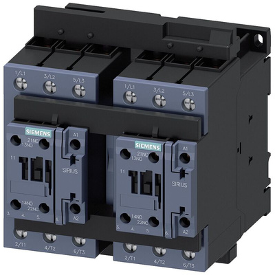 Siemens Reversing Contactor, 230 V ac Coil, 3-Pole, 37 A, 65 kW, 3NO