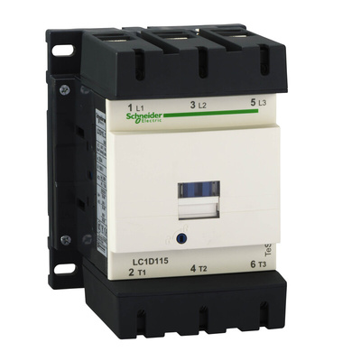 Schneider Electric Contactor, 110 V dc Coil, 3-Pole, 115 A, 65 kW, 1NC + 1NO