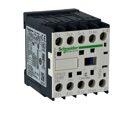 Schneider Electric LP1K Series Contactor, 24 V Coil, 3-Pole, 12 A, 1 NO + 1 NC