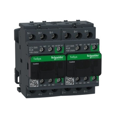 Schneider Electric LC2D Series Reversing Contactor, 100 to 250 V ac/dc Coil, 3-Pole, 25 A, 1 NO + 1 NC