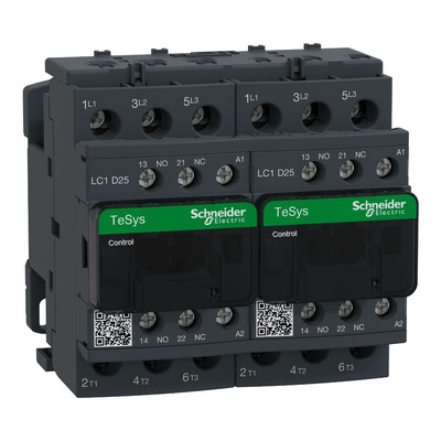 Schneider Electric LC2D Series Reversing Contactor, 3-Pole, 25 A, 1 NO + 1 NC