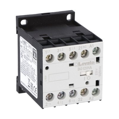 Lovato BG12 Series Contactor, 220 V ac Coil, 3-Pole, 12 A, 22 kW, 1NC, 690 V