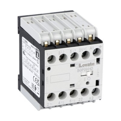 Lovato BGP09 Series Contactor, 12 V Coil, 3-Pole, 9 A, 5 kW, 1NC, 690 V