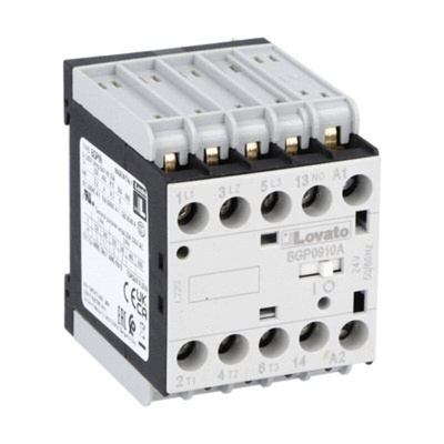 Lovato BGP09 Series Contactor, 24 V ac Coil, 3-Pole, 9 A, 22 kW, 1NO, 690 V